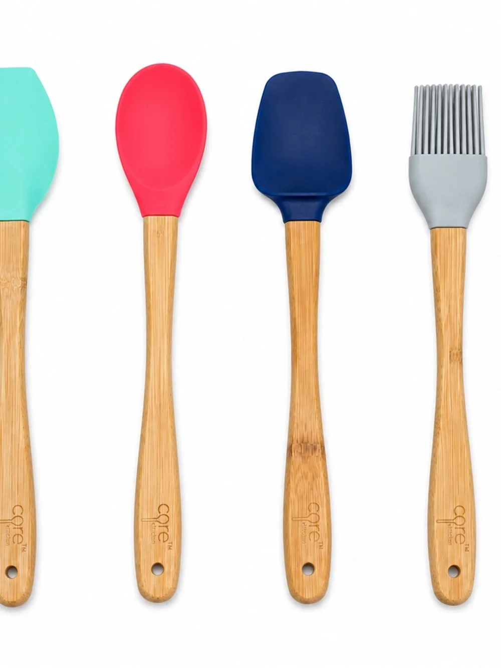 Core Kitchen Silicone Utensil 4 Pc Bamboo Handles Spoonula Spatulas Pastry Brush